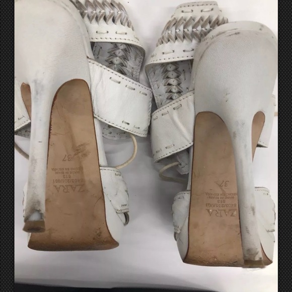 Zara Pumps Size 6 EU 37 Ivory Woven Ankle Straps - Picture 8 of 8